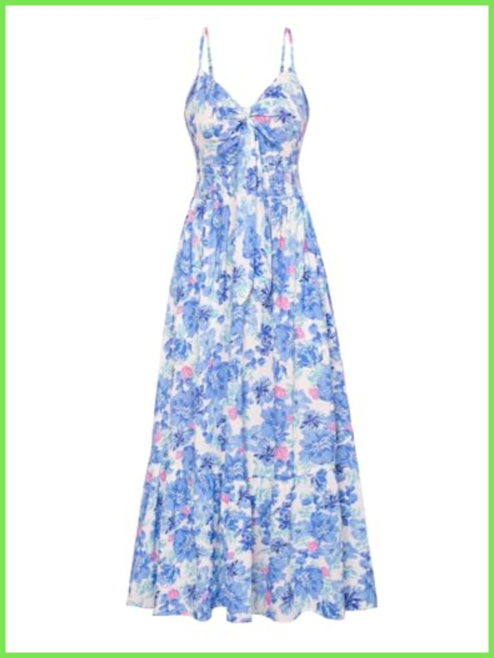 Womens Floral Maxi Dress V-Neck Smocked Waist Tie Front Beach Vacation